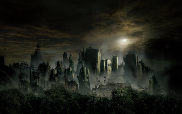 Gothic city moon fog forest free wallpaper - medium preview image