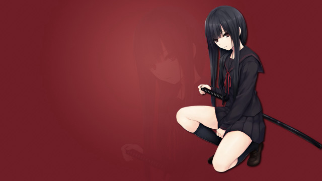Woman black dress sword cat free wallpaper - medium preview image