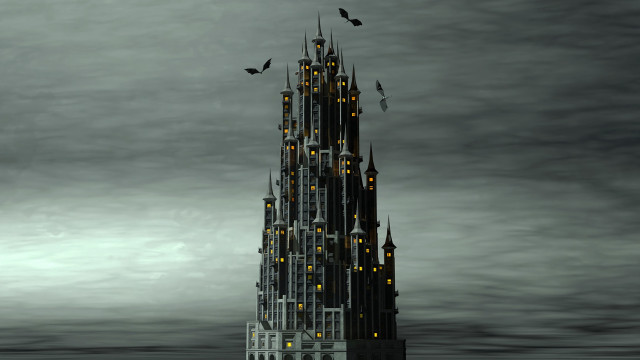 Gothic lit building bird flying free wallpaper - medium preview image