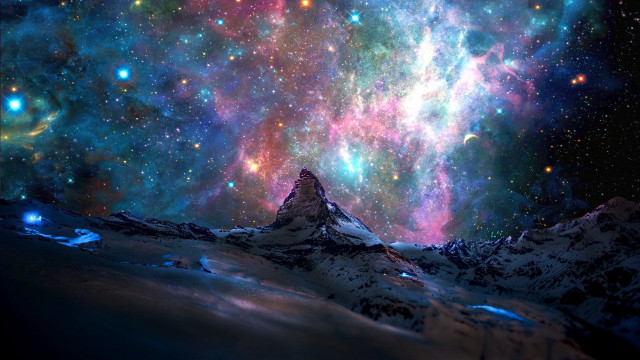 Snow mountain starry sky aurora free wallpaper - medium preview image