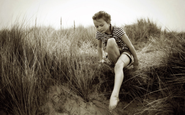 Woman sitting field tall grass free wallpaper for desktop - medium preview image