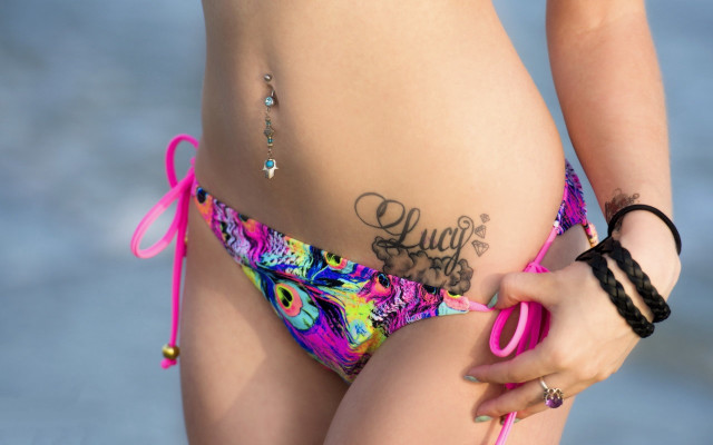 Woman bikini scissors tattoo pink free wallpaper - medium preview image
