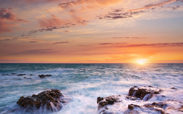 Sunset ocean rocky shore waves #3 free wallpaper - medium preview image