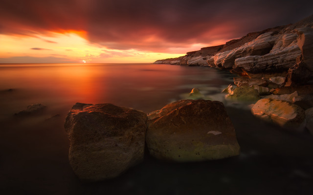 Sunset rocky beach mystical colors #2 free wallpaper - medium preview image