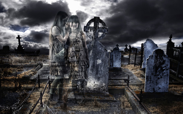 Women cemetery creepy sky foreground free wallpaper - medium preview image
