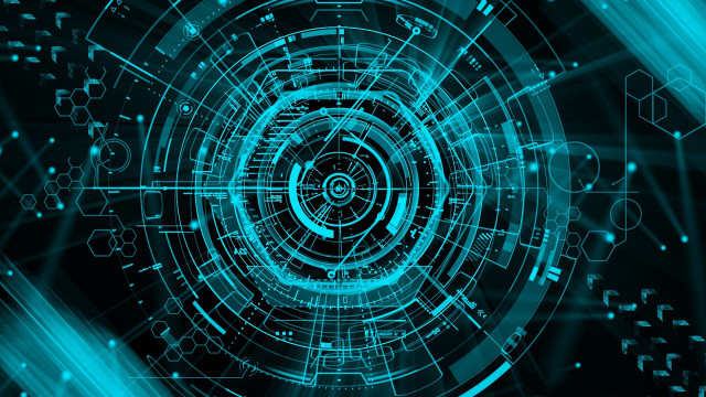 Blue abstract circular cybernetics magic #3 free wallpaper - medium preview image