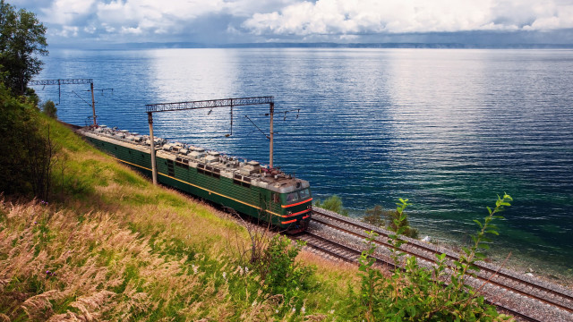 Train water scene matte painting free wallpaper - medium preview image