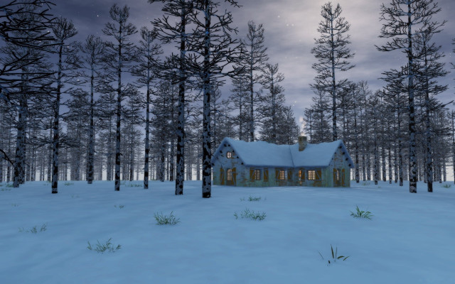 House snowy forest fullmoon shrines free wallpaper - medium preview image