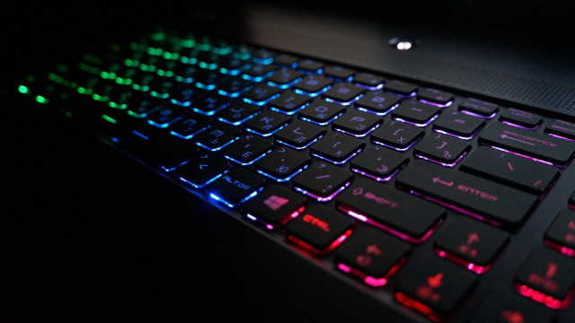 Keyboard backlit red blue dark free wallpaper - medium preview image