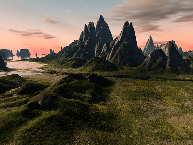 Mountain lake cityscape dusk sunset free wallpaper - medium preview image