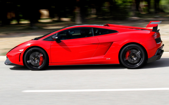 Red sports car street forest #2 free wallpaper - medium preview image