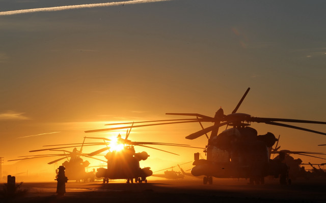 Military helicopters sunset silhouette clouds free wallpaper - medium preview image