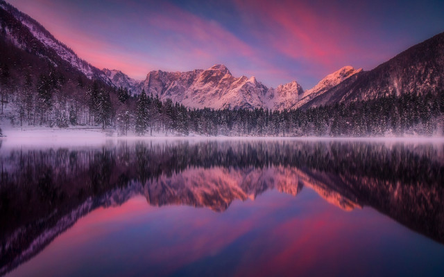 Mountain reflection sunset pink purple #2 free wallpaper - medium preview image