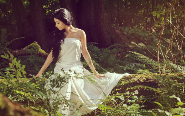 Woman white dress forest fairytale free wallpaper - medium preview image