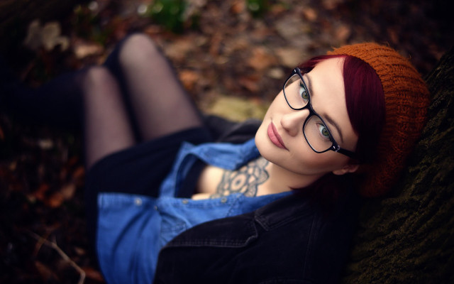 Redhair glasses woods relaxing portrait free wallpaper - medium preview image