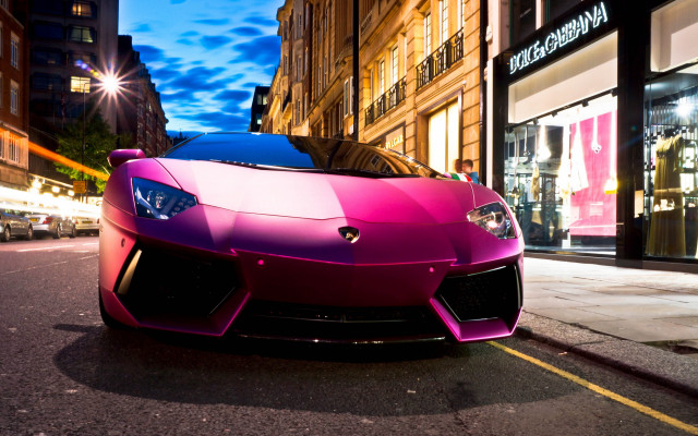 Pink sports car night cityscape #2 free wallpaper - medium preview image
