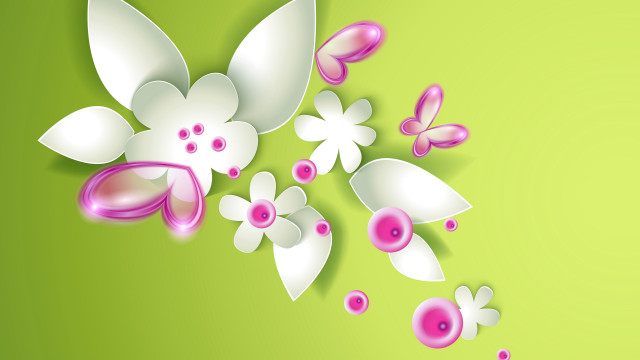 Green white flower butterfly pink free wallpaper - medium preview image