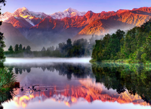 Lake mountains foggy sky ducks free wallpaper - medium preview image