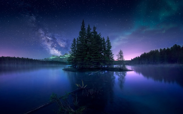 Lake tree night stars clouds #2 free wallpaper - medium preview image