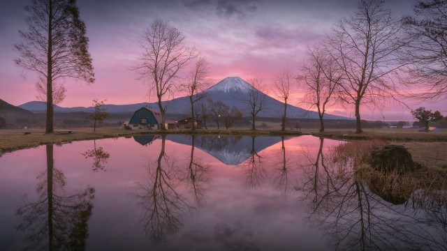 Mountain reflection pond sunset pink #2 free wallpaper - medium preview image