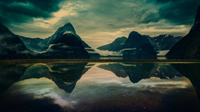 Mountain lake cloudy sky night free wallpaper - medium preview image