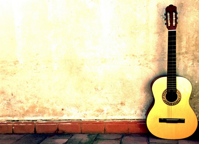 Guitar brickwall stilllife photorealistic celiafiennes free wallpaper - medium preview image