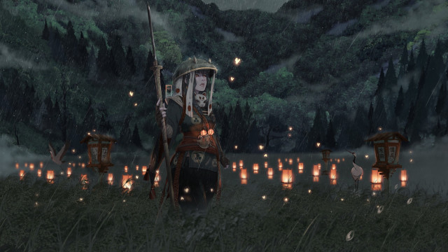 Fantasy sword candle lights mountain free wallpaper - medium preview image