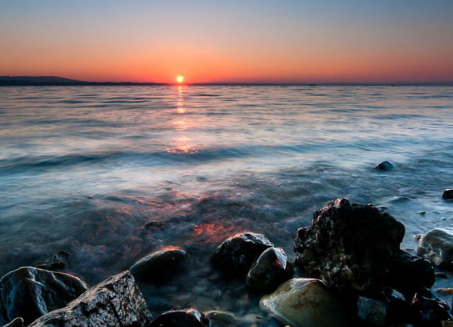 Sunset ocean rocks water island #2 free wallpaper - medium preview image