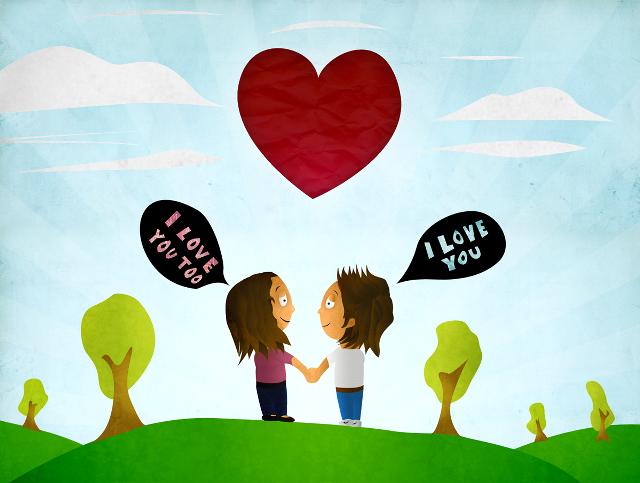 Two girls field heart speechbubble free wallpaper - medium preview image