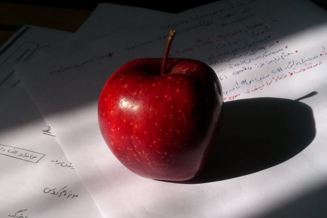 Red apple pile papers shadow free wallpaper - medium preview image