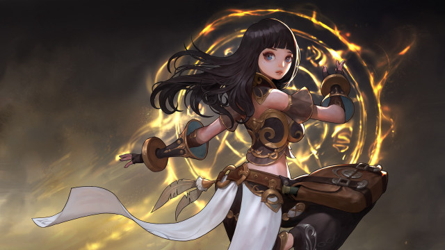 Woman costume sword glowing background #2 free wallpaper - medium preview image