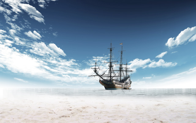 Large ship beach ocean sky free wallpaper - medium preview image