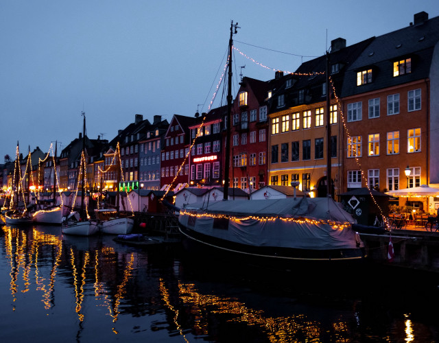 Harbor boats night city lights free wallpaper - medium preview image