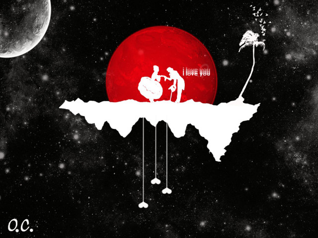 Red moon man woman mountain free wallpaper - medium preview image
