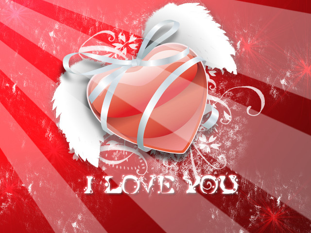 Red heart ribbon bow snowflakes free wallpaper - medium preview image