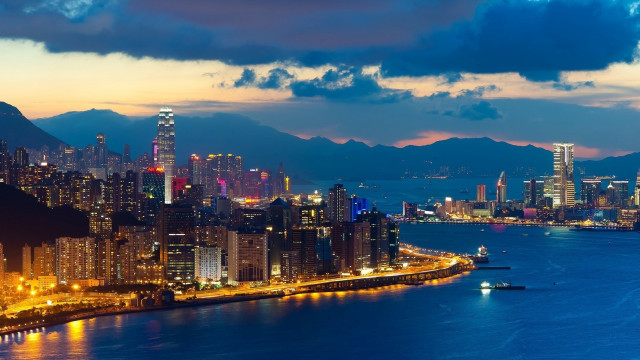 City skyline night river mountains #2 free wallpaper for desktop - medium preview image