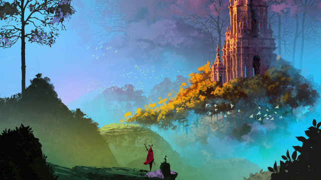 Castle people hill fantasy matte free wallpaper - medium preview image