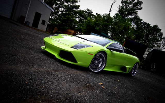 Lime green sports car driveway free wallpaper - medium preview image