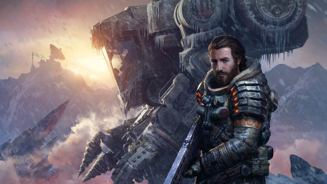 Armor robot sunset mountains city free wallpaper - medium preview image