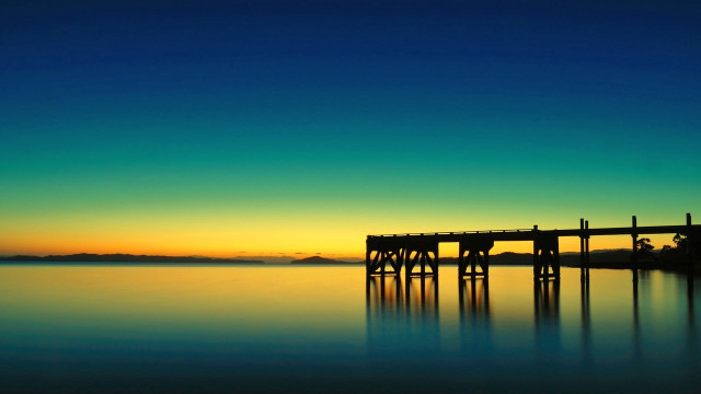 Pier lake sunset clouds reflection free wallpaper - medium preview image