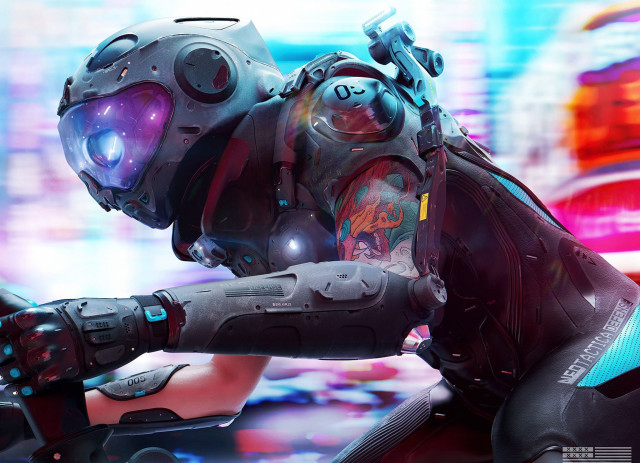 Futuristic man cyberpunk suit gun free wallpaper - medium preview image