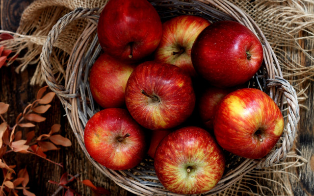 Basket apples leaves berries harvest free wallpaper - medium preview image