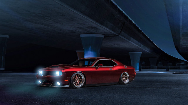 Red car bridge night headlights free wallpaper - medium preview image