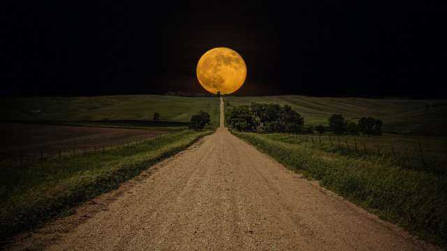 Dirt road yellow moon field free wallpaper - medium preview image