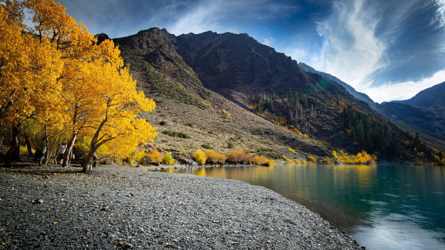 Mountain lake autumn forest bridge free wallpaper - medium preview image