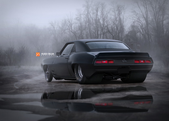 Black car foggy parking lot free wallpaper - medium preview image