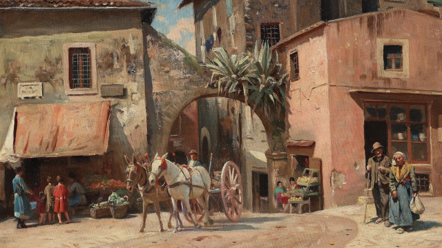 Horse carriage village street 1860 #2 free wallpaper - medium preview image