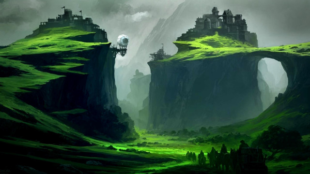 Fantasy landscape castle mountain bird free wallpaper - medium preview image