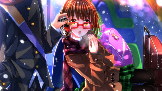Woman brown coat glasses phone free wallpaper - medium preview image