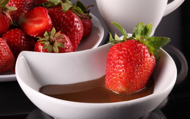 Chocolate pudding strawberries coffee food free wallpaper - medium preview image